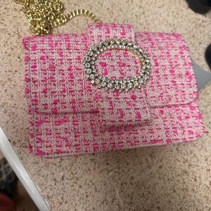Lilly Pulitzer Pink Tweed Mini Bag with Gold Chain